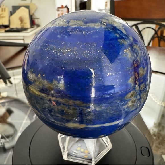 Big (1.145 lb)very bright blue lapis lazuli w pyrite sphere from Afghanistan.